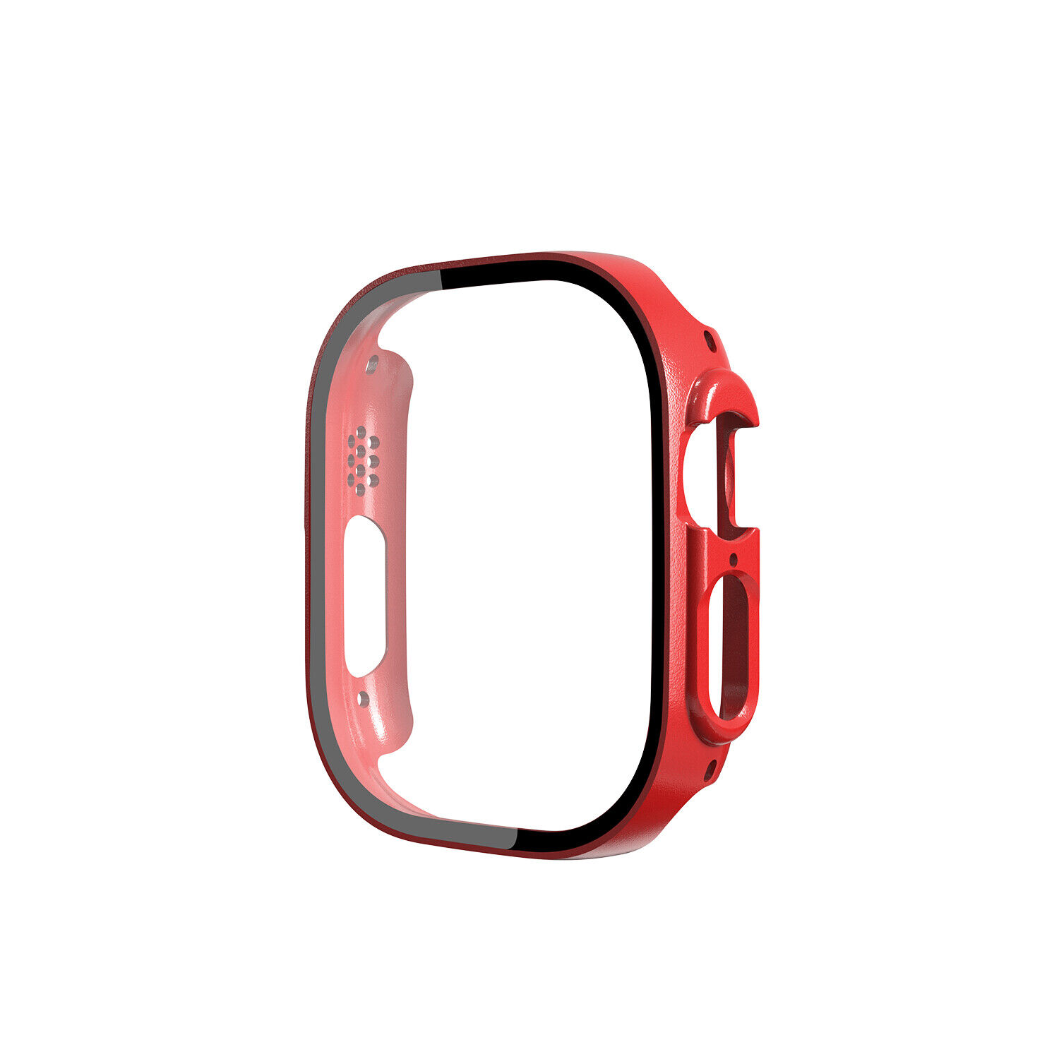 Full Coverage Tempered Glass Screen Protector & Case for Apple Watch Ultra 2/1 49MM (Red)